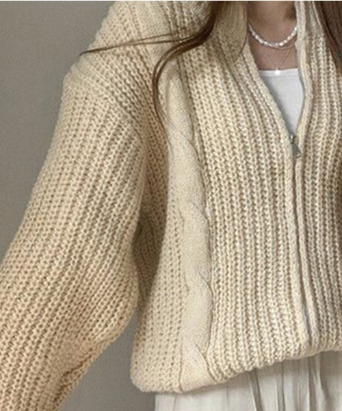 Chaco closet（チャコ クローゼット）の「畦ケーブル編みジップカーディガン（カーディガン/ボレロ・レディース・アイボリー/グレー/ピンク・FREE）」の16枚目の写真