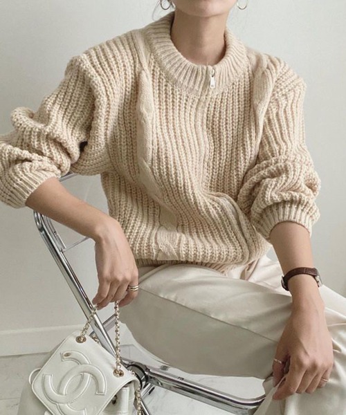 Chaco closet（チャコ クローゼット）の「畦ケーブル編みジップカーディガン（カーディガン/ボレロ・レディース・アイボリー/グレー/ピンク・FREE）」の17枚目の写真