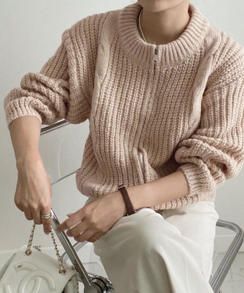 Chaco closet（チャコ クローゼット）の「畦ケーブル編みジップカーディガン（カーディガン/ボレロ・レディース・アイボリー/グレー/ピンク・FREE）」の22枚目の写真