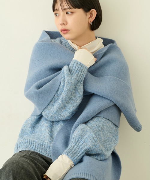 Aunt Marie's(アントマリーズ)の「ニットオーバーストール / ベーシックリブマフラー(ストール/ショール・レディース・グレー/ブルー/アイボリー/ピンク・FREE)」の20枚目の写真