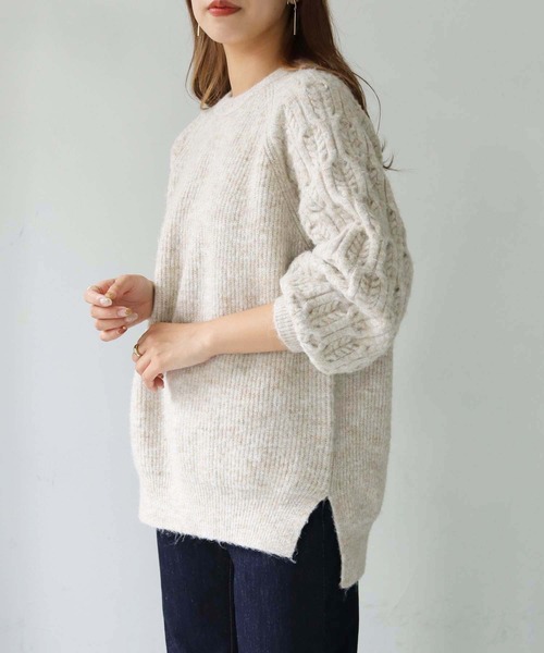 HER CLOSET（ハークローゼット）の「【shemoshelly】MIXヤーン3Dスリーブニット（ニット/セーター・レディース・ブラック/パープル/ピンク/イエロー/アイボリー・M）」の8枚目の写真