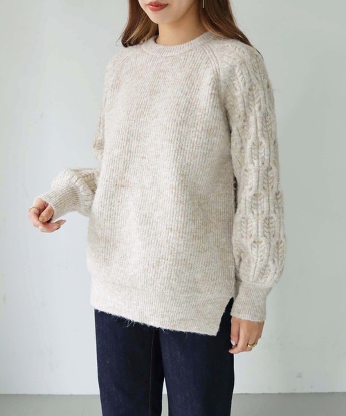 HER CLOSET（ハークローゼット）の「【shemoshelly】MIXヤーン3Dスリーブニット（ニット/セーター・レディース・ブラック/パープル/ピンク/イエロー/アイボリー・M）」の6枚目の写真