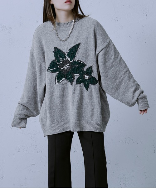 Ellno Loset（エルノロゼット）の「ベロアモールインターシャニット（ニット/セーター・メンズ・ブルー/ブラック/ライトグレー・MEDIUM/LARGE）」の2枚目の写真