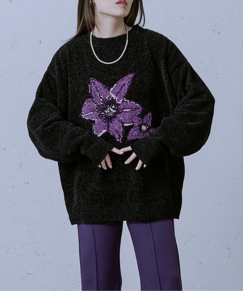 Ellno Loset（エルノロゼット）の「ベロアモールインターシャニット（ニット/セーター・メンズ・ブルー/ブラック/ライトグレー・MEDIUM/LARGE）」の7枚目の写真