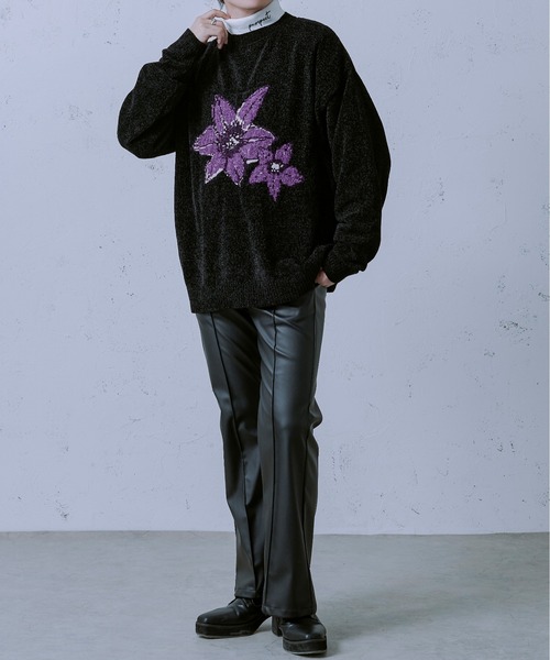 Ellno Loset（エルノロゼット）の「ベロアモールインターシャニット（ニット/セーター・メンズ・ブルー/ブラック/ライトグレー・MEDIUM/LARGE）」の6枚目の写真