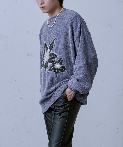 Ellno Loset（エルノロゼット）の「ベロアモールインターシャニット（ニット/セーター・メンズ・ブルー/ブラック/ライトグレー・MEDIUM/LARGE）」の9枚目の写真