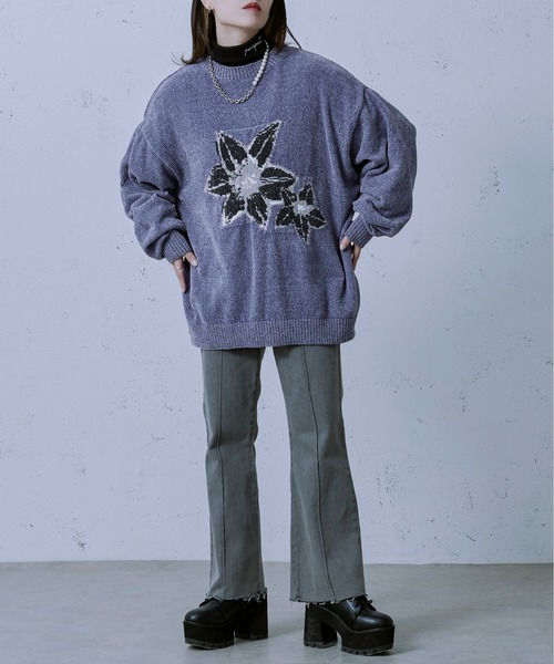 Ellno Loset（エルノロゼット）の「ベロアモールインターシャニット（ニット/セーター・メンズ・ブルー/ブラック/ライトグレー・MEDIUM/LARGE）」の12枚目の写真