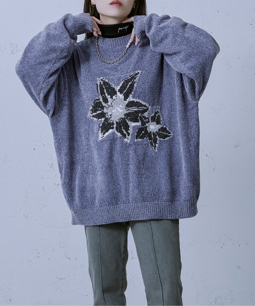 Ellno Loset（エルノロゼット）の「ベロアモールインターシャニット（ニット/セーター・メンズ・ブルー/ブラック/ライトグレー・MEDIUM/LARGE）」の21枚目の写真