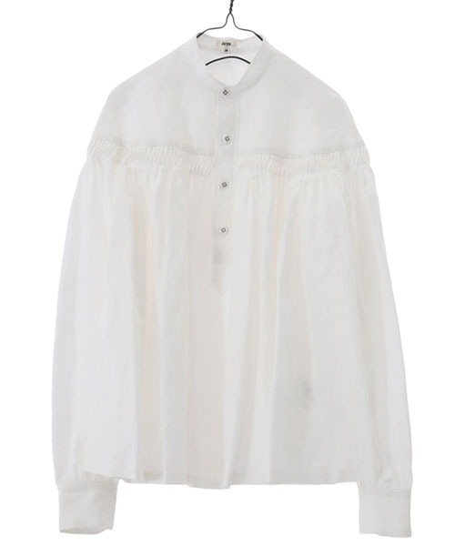 Scye（サイ）の「Scye / サイ ベーシックス：【レディース】Linen Tucked Half Placket Shirt(リネンタックブラウス)：1222-31016[DEA]（シャツ/ブラウス・レディース・ネイビー/ホワイト系その他・40/38）」の2枚目の写真