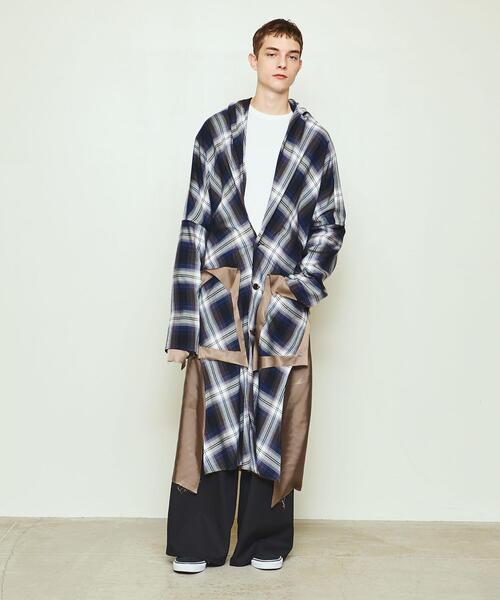 Sulvam チェック柄 ロングコート sulvam チェック柄 ロングコート グレー