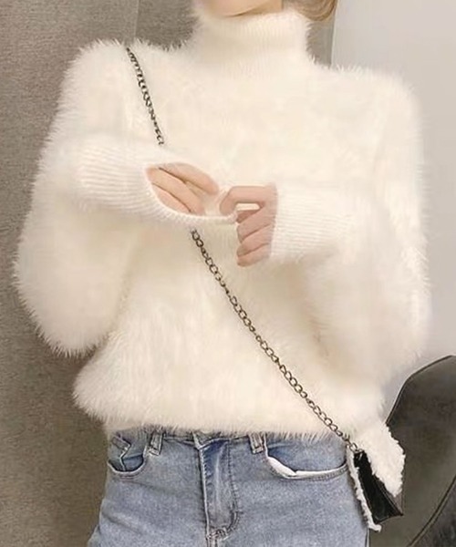 SPIGA(スピーガ)の「ハイネックシャギーニット(ニット/セーター・レディース・ホワイト/ブラック/ピンク/ブルー・FREE)」の2枚目の写真