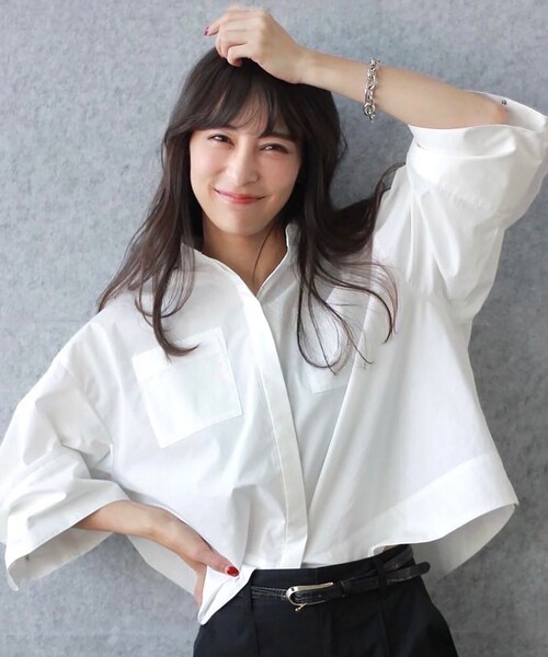 cloenc(クロエンス)の「◆オーバーサイズシャツ(シャツ/ブラウス・レディース・ネイビー/ベージュ系2/グレー/ホワイト/ホワイト系3・00)」の2枚目の写真