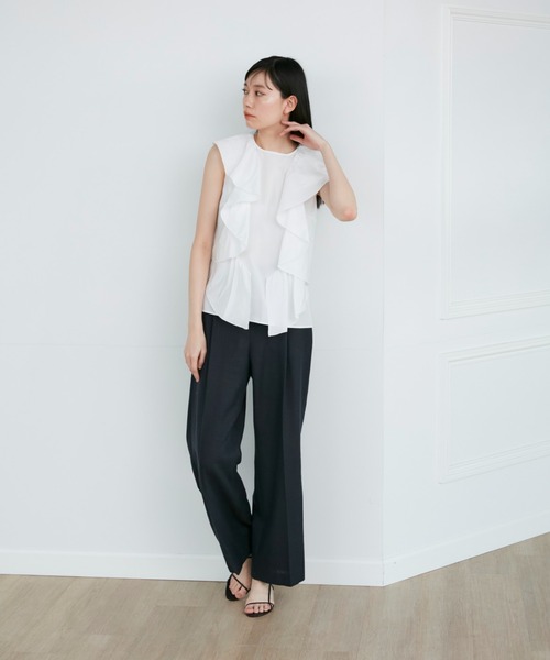 INED シルクスラブツイードタックパンツ la veille ９号 ネイビー INED（イネド）の「シルクスラブツイードタックパンツ《la veille by