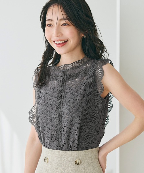 coca(coca)(コカ)の「レースノースリーブブラウス(シャツ/ブラウス・レディース・グレイッシュベージュ/ホワイト/ライトグリーン/チャコール・L/M)」の3枚目の写真