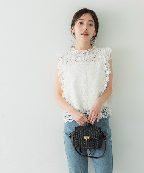 coca(coca)(コカ)の「レースノースリーブブラウス(シャツ/ブラウス・レディース・グレイッシュベージュ/ホワイト/ライトグリーン/チャコール・L/M)」の6枚目の写真