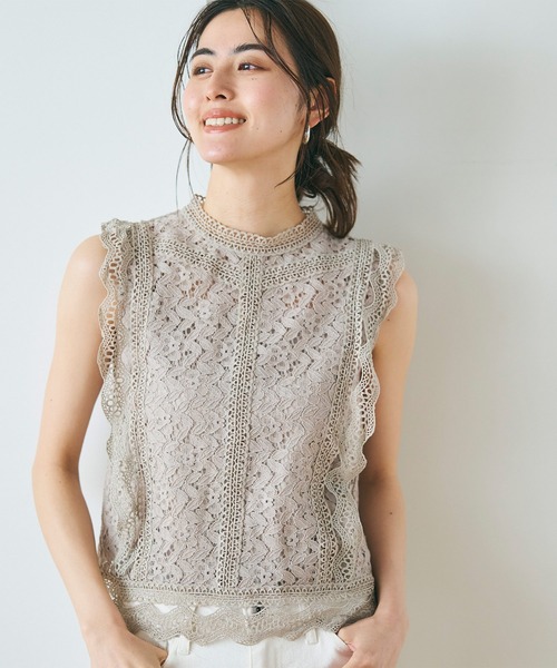 coca(coca)(コカ)の「レースノースリーブブラウス(シャツ/ブラウス・レディース・グレイッシュベージュ/ホワイト/ライトグリーン/チャコール・L/M)」の19枚目の写真