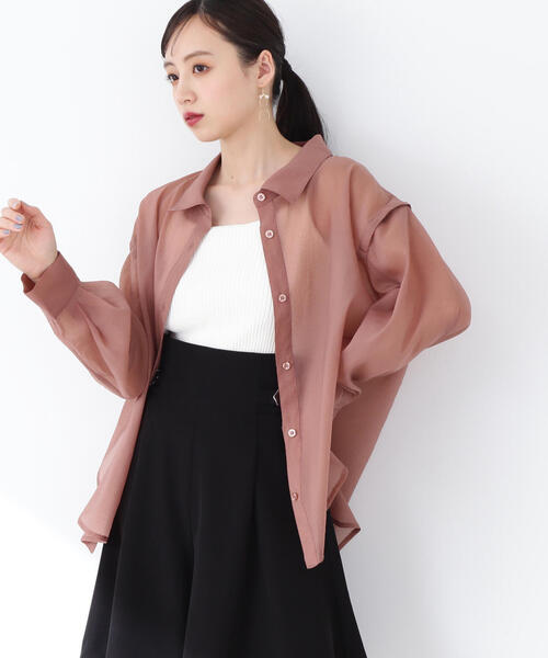 JILL by JILL STUART(ジルバイジルスチュアート)の「◇2WAYシアーシャツトップス(シャツ/ブラウス・レディース・グレー/ホワイト系その他/ブラウン・FREE)」の3枚目の写真