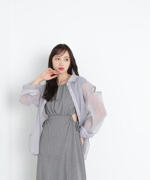 JILL by JILL STUART(ジルバイジルスチュアート)の「◇2WAYシアーシャツトップス(シャツ/ブラウス・レディース・グレー/ホワイト系その他/ブラウン・FREE)」の6枚目の写真