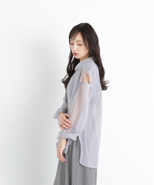 JILL by JILL STUART(ジルバイジルスチュアート)の「◇2WAYシアーシャツトップス(シャツ/ブラウス・レディース・グレー/ホワイト系その他/ブラウン・FREE)」の13枚目の写真