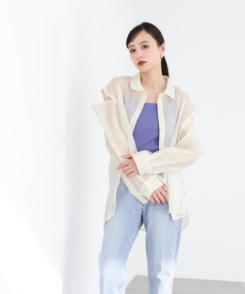 JILL by JILL STUART(ジルバイジルスチュアート)の「◇2WAYシアーシャツトップス(シャツ/ブラウス・レディース・グレー/ホワイト系その他/ブラウン・FREE)」の22枚目の写真