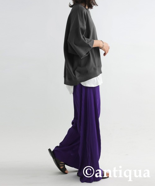 antiqua（アンティカ）の「リブ切り替えショートトップス（Tシャツ/カットソー・レディース・オフホワイト/グレイッシュベージュ/スミクロ/ブルー/ブラック/グリーン/杢グレー・FREE）」の18枚目の写真