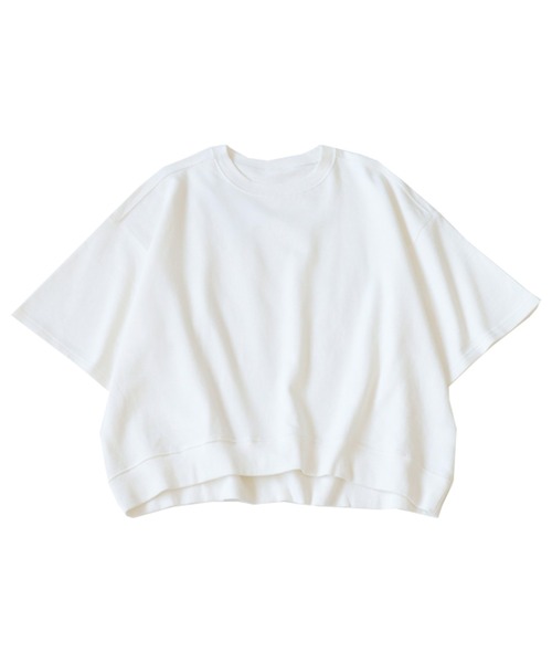 antiqua（アンティカ）の「リブ切り替えショートトップス（Tシャツ/カットソー・レディース・オフホワイト/グレイッシュベージュ/スミクロ/ブルー/ブラック/グリーン/杢グレー・FREE）」の11枚目の写真