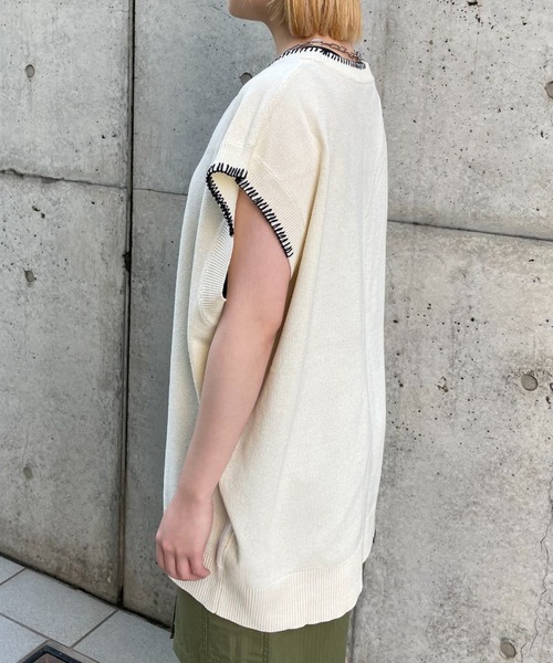 CIAOPANIC（チャオパニック）の「ハンドステッチサマーニットベスト（ベスト・レディース・ブルー/アイボリー/ブラック・FREE）」の15枚目の写真