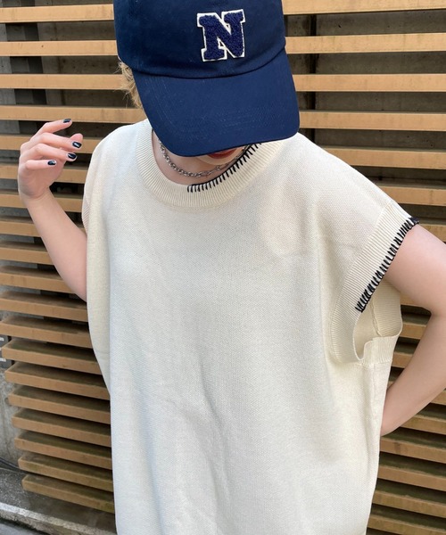 CIAOPANIC（チャオパニック）の「ハンドステッチサマーニットベスト（ベスト・レディース・ブルー/アイボリー/ブラック・FREE）」の12枚目の写真