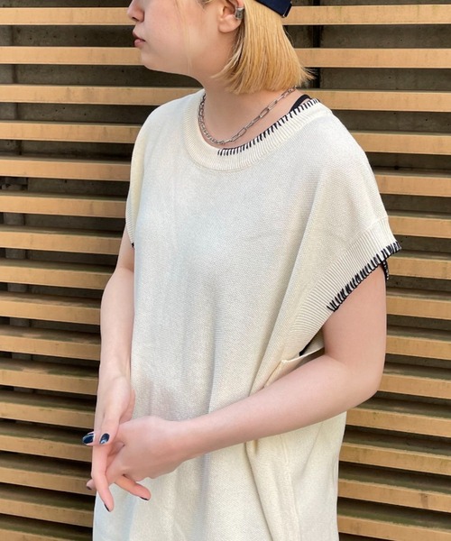 CIAOPANIC（チャオパニック）の「ハンドステッチサマーニットベスト（ベスト・レディース・ブルー/アイボリー/ブラック・FREE）」の13枚目の写真