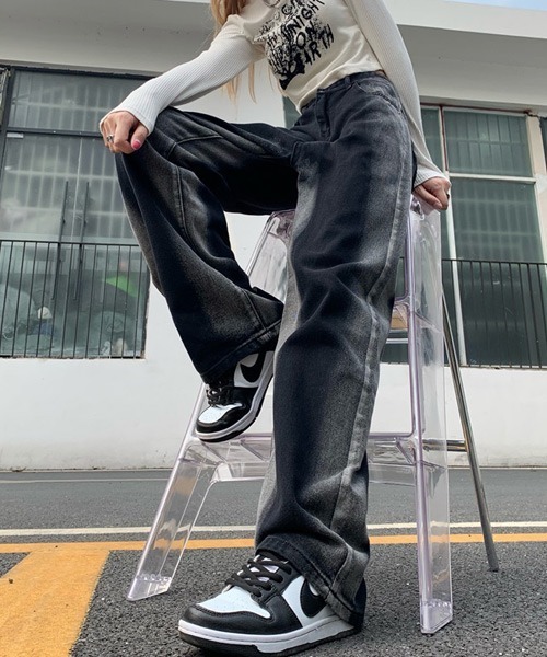 LABROS 黒 ワイドレッグデニム