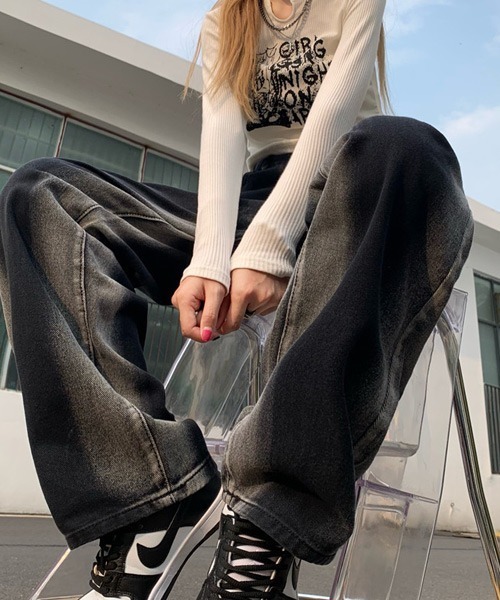 ブラックウォッシュデニムパンツ グラデーションカラー ワイドシルエット（デニムパンツ）｜Ressaca（レサーカ）