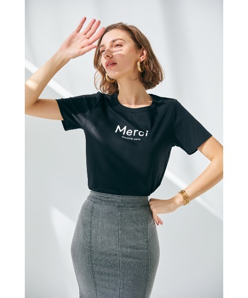 Soir,5 COCOTTE PARIS（ソワールイブニングココットパリ）の「Merci ロゴTシャツ（Tシャツ/カットソー・レディース・ブラック/ホワイト・FREE）」の12枚目の写真