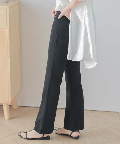 AMELY(エミリー)の「コットンフレアパンツ(その他パンツ・レディース・グリーン/イエロー/ローズ/グレイッシュベージュ/ブラック・M/L)」の6枚目の写真