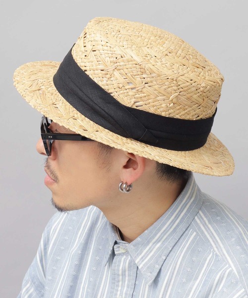 ReqHatter（レックハッター）の「ラフィア ミドルブリム カンカン帽（ハット・メンズ・ベージュ・FREE）」の2枚目の写真