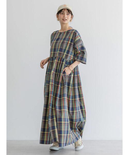 AMERICAN HOLIC（アメリカンホリック）の「ドルマン切り替えギャザーワンピース（ワンピース・レディース・イエロー/ブルー/チェック・M/L）」の6枚目の写真