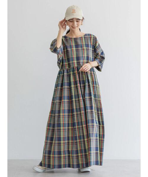 AMERICAN HOLIC（アメリカンホリック）の「ドルマン切り替えギャザーワンピース（ワンピース・レディース・イエロー/ブルー/チェック・M/L）」の7枚目の写真