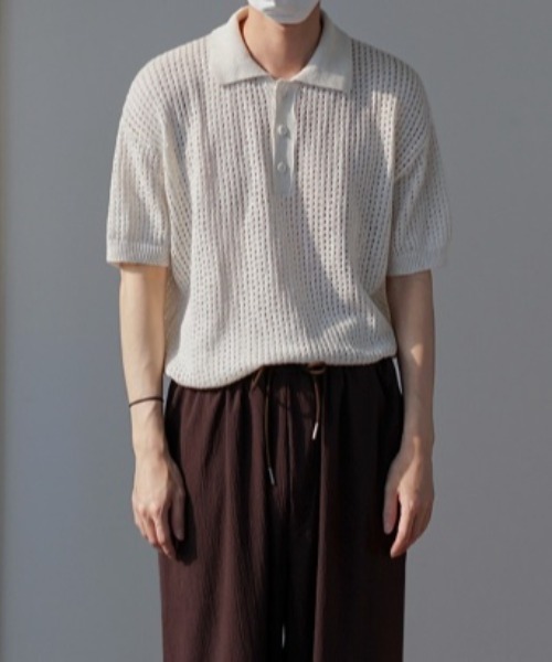 MGV(エムジーヴィー)の「ルーズメッシュニットポロ(ポロシャツ・メンズ・ホワイト・MEDIUM/LARGE/X-LARGE)」の6枚目の写真