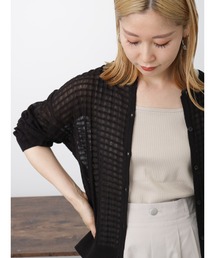 Samansa Mos2 blue | シアーチェックニットカーディガン(カーディガン/ボレロ)