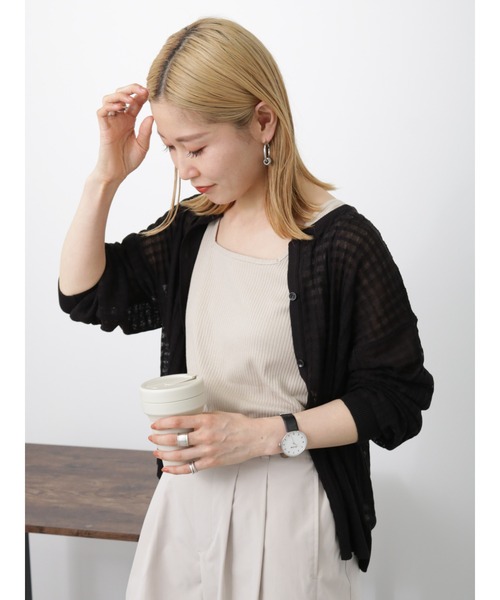 Samansa Mos2 blue(サマンサモスモスブルー)の「シアーチェックニットカーディガン(カーディガン/ボレロ・レディース・ブラック/グリーン/キナリ・F)」の19枚目の写真