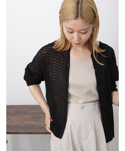 Samansa Mos2 blue(サマンサモスモスブルー)の「シアーチェックニットカーディガン(カーディガン/ボレロ・レディース・ブラック/グリーン/キナリ・F)」の5枚目の写真