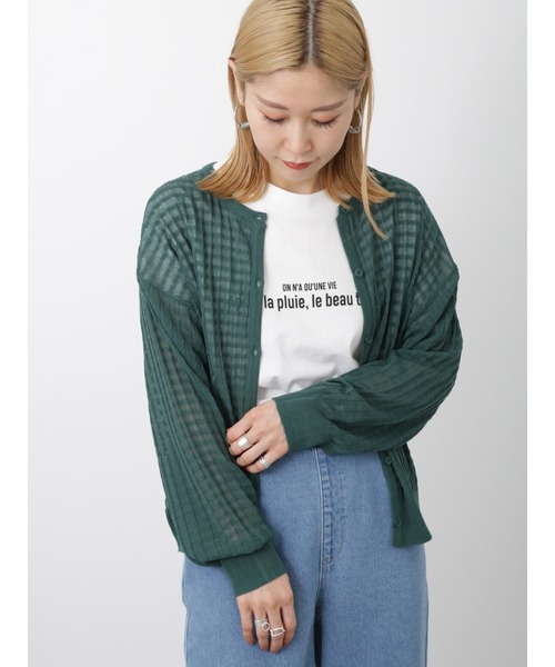 Samansa Mos2 blue(サマンサモスモスブルー)の「シアーチェックニットカーディガン(カーディガン/ボレロ・レディース・ブラック/グリーン/キナリ・F)」の6枚目の写真