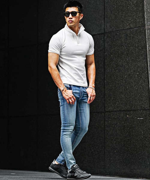 SOMEDIFF（サムディフ）の「【SOMEDIFF】カルゼ半袖ポロシャツ メンズ イタリアンカラー 立ち襟 トップス タイトシルエット 無地 春服（ポロシャツ・メンズ・ボルドー/ブラック/ホワイト・L/XL/M）」の5枚目の写真