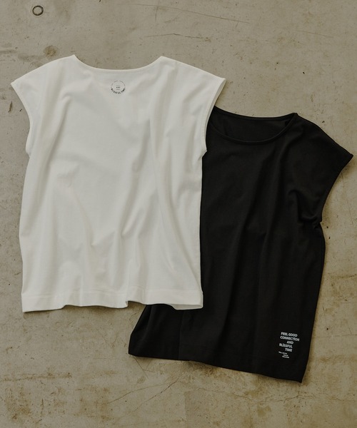 FEEL GOOD CONNECTION AND BLISSFUL TIME(フィールグッドコネクションアンドブリスフルタイム)の「【F&B】オーガニックコットンフレンチスリーブTシャツ(Tシャツ/カットソー・レディース・オフホワイト/ブラック・FREE)」の1枚目の写真