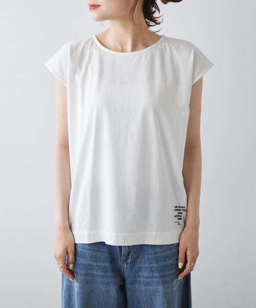 FEEL GOOD CONNECTION AND BLISSFUL TIME(フィールグッドコネクションアンドブリスフルタイム)の「【F&B】オーガニックコットンフレンチスリーブTシャツ(Tシャツ/カットソー・レディース・オフホワイト/ブラック・FREE)」の6枚目の写真