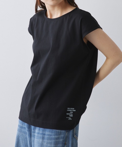 FEEL GOOD CONNECTION AND BLISSFUL TIME(フィールグッドコネクションアンドブリスフルタイム)の「【F&B】オーガニックコットンフレンチスリーブTシャツ(Tシャツ/カットソー・レディース・オフホワイト/ブラック・FREE)」の3枚目の写真