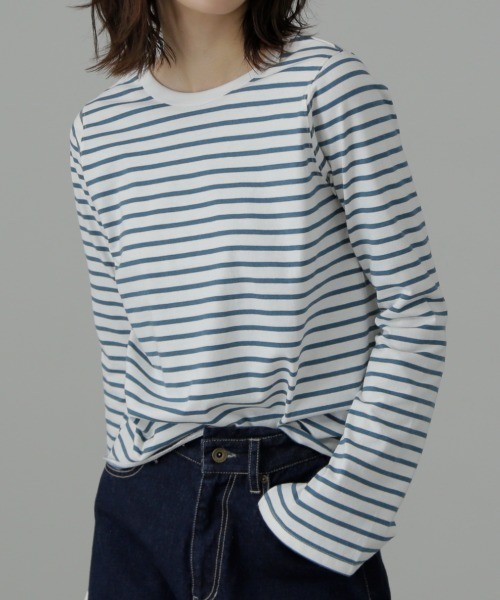 FREE'S MART（フリーズマート）の「◆フレアスリーブ袖スリットボーダーTシャツ（Tシャツ/カットソー・レディース・ブラック系その他/ブルー・FREE）」の3枚目の写真