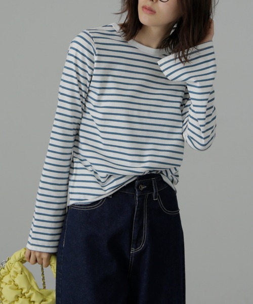 FREE'S MART（フリーズマート）の「◆フレアスリーブ袖スリットボーダーTシャツ（Tシャツ/カットソー・レディース・ブラック系その他/ブルー・FREE）」の4枚目の写真