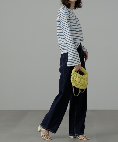 FREE'S MART（フリーズマート）の「◆フレアスリーブ袖スリットボーダーTシャツ（Tシャツ/カットソー・レディース・ブラック系その他/ブルー・FREE）」の5枚目の写真