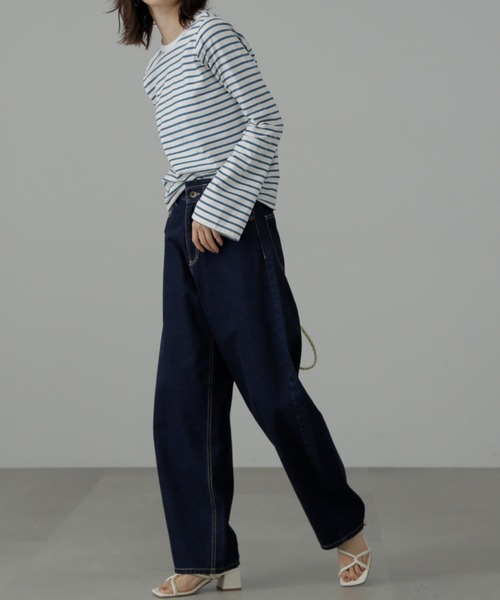 FREE'S MART（フリーズマート）の「◆フレアスリーブ袖スリットボーダーTシャツ（Tシャツ/カットソー・レディース・ブラック系その他/ブルー・FREE）」の6枚目の写真