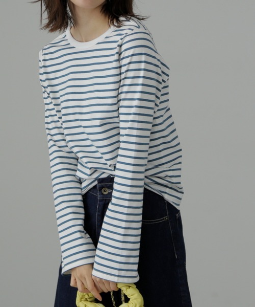 FREE'S MART（フリーズマート）の「◆フレアスリーブ袖スリットボーダーTシャツ（Tシャツ/カットソー・レディース・ブラック系その他/ブルー・FREE）」の9枚目の写真